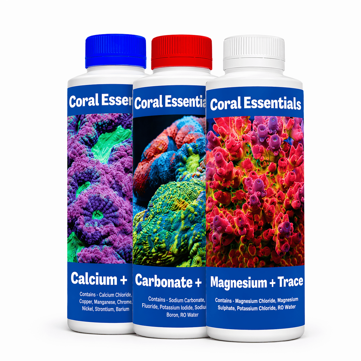 Coral Essentials 2 Part + Magnesium and Traces AQUARIUM additives DALUA Combo Pack Cal Alk Mag + Traces 500ml (17fl oz) 