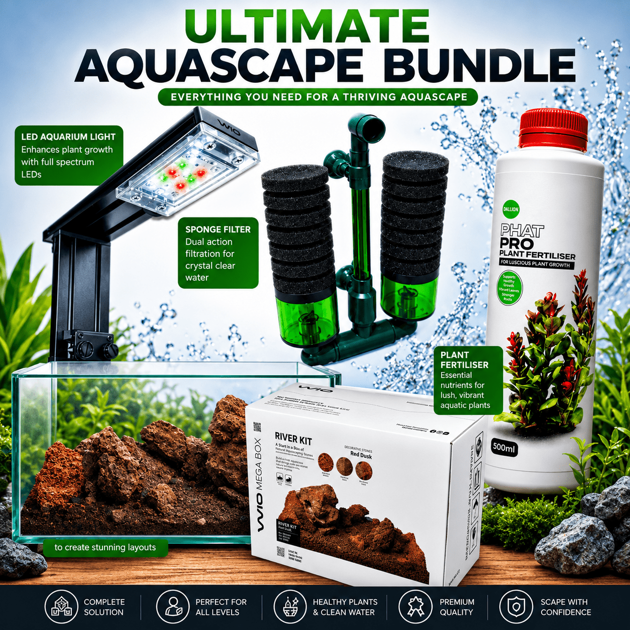 Ultimate Red Dusk Starter Kit – Complete Light, Hardscape & Filtration Bundle aquarium lighting bundle WIO 